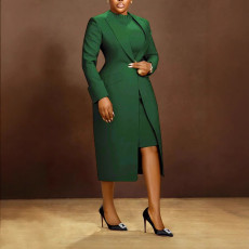 SC Plus Size Lapel Split Blazer Vest Dress Two Piece Set NY-3370