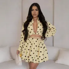 SC Plus Size Polka Dot Printed Puffy Skirt  Two Piece Set NY-11031