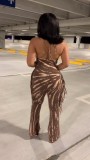 SC Plus Size Backless Tassel Loose Print Jumpsuit NY-3611