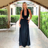 SC Solid Color Hollow Out Backless Maxi Dress FL-XY25022PFO