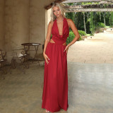 SC Solid Color Hollow Out Backless Maxi Dress FL-XY25022PFO