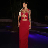 SC Solid Color Hollow Out Fishtail Dress FL-YJ25183PFO