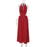 SC Solid Color Hollow Out Backless Maxi Dress FL-XY25022PFO