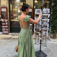 SC Sexy Backless Tie Up Solid Midi Dress FL-JY25202PFO