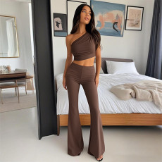 SC Solid Color Slash Shoulder Two Piece Skirt Set FL-YJ25049MHO