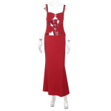 SC Solid Color Hollow Out Fishtail Dress FL-YJ25183PFO