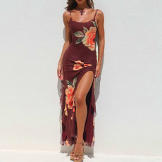 SC Floral Mesh Flutter Split Maxi Dress FL-XY25008DGO