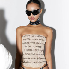 SC Letter Print Off Shoulder Wrap Chest Tops FL-WQ25053MHO