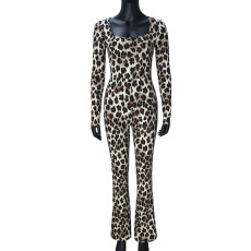 SC Square Neck Leopard Print Jumpsuit GFRT-060015JBL