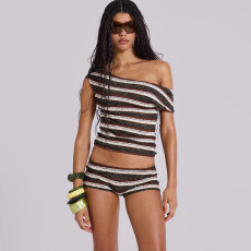 SC Slash Shoulder Stripe Two Piece Shorts Set XEF-K25S71121