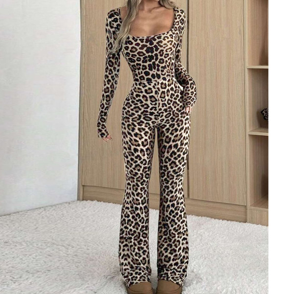 SC Square Neck Leopard Print Jumpsuit GFRT-060015JBL