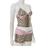 SC Leopard Print Lace Patchwork Two Piece Short Set GDSF-D25ST139