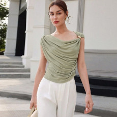 SC Solid Color Slash Neck Sleeveless Tops XEF-K25L69818
