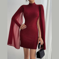 SC Hot Drill Patchwork Petal Sleeve Mini Dress GFRT-60001DBL