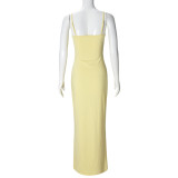 SC Solid Color Backless Sling Maxi Dress GFRT-060133TBL