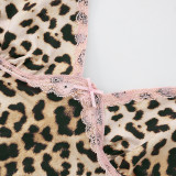 SC Leopard Print Lace Patchwork Two Piece Short Set GDSF-D25ST139