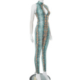 SC Python Printed Sleeveless Hollow Out Jumpsuit GDSF-D25JP134