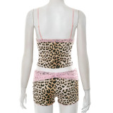 SC Leopard Print Lace Patchwork Two Piece Short Set GDSF-D25ST139