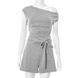 SC Solid Color Slash Shoulder Tie Up Short Suit GDSF-Q25RP143