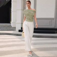 SC Solid Color Slash Neck Sleeveless Tops XEF-K25L69818