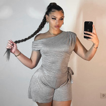 SC Solid Color Slash Shoulder Tie Up Short Suit GDSF-Q25RP143