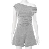 SC Solid Color Slash Shoulder Tie Up Short Suit GDSF-Q25RP143