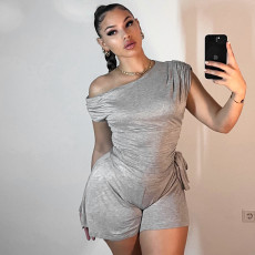 SC Solid Color Slash Shoulder Tie Up Short Suit GDSF-Q25RP143