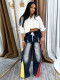 SC Contrast Color Gradient Straight Leg Denim Jeans SH-391370