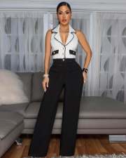 SC Sleeveless Patchwork Wide Leg Jumpsuit OSM-4480
