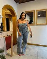 SC Fashion Wrap Denim Wide Leg Jumpsuit TR-1333