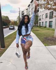 SC Casual Denim Flag Print Two Piece Shorts Set TR-1321