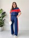 SC Stripe Patchwork Short Sleeve Top Two Piece Pants Set SH-391374