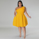 SC Plus Size Solid Color Slash Shoulder Midi Dress GDAM-218703