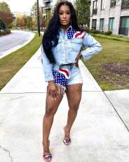 SC Casual Denim Flag Print Two Piece Shorts Set TR-1321