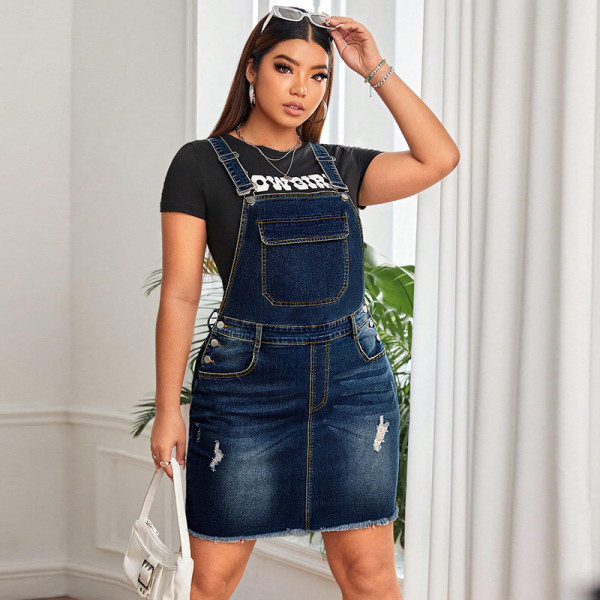 SC Plus Size Fashion Denim Strap Dress GDAM-218639