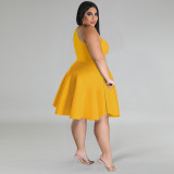 SC Plus Size Solid Color Slash Shoulder Midi Dress GDAM-218703