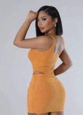 SC Rib Washed Sleeveless Bodysuit Two Piece Skirt Set GBGF-6620