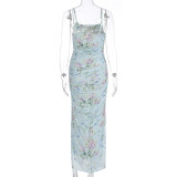 SC Floral Print Halter Split Maxi Dress GWSD-D1994517