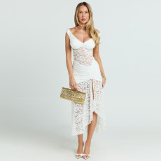 SC Lace Hollow Out Patchwork Split Maxi Dress GWSD-D1994527