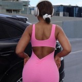 SC Solid Color Backless Tight Sport Jumpsuit GWSD-P1994367