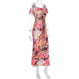 SC Printed Ruffle Halter Slim Maxi Dress GWSD-D1994523