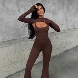 SC Solid Color Long Sleeve Tos Sling Jumpsuit 2 Piece Set GWSD-S1994406
