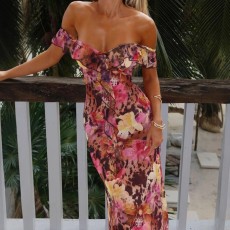SC Printed Ruffle Halter Slim Maxi Dress GWSD-D1994523