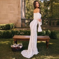 SC Lace Off Shoulder Flare Sleeve Maxi Dress GWSD-D1994316