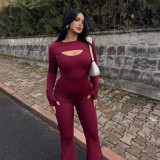 SC Solid Color Long Sleeve Tos Sling Jumpsuit 2 Piece Set GWSD-S1994406