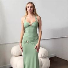 SC Solid Color Tie Up Backless Maxi Dress GWSD-S1994478