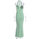SC Solid Color Tie Up Backless Maxi Dress GWSD-S1994478