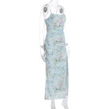 SC Floral Print Halter Split Maxi Dress GWSD-D1994517