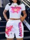 SC Short Sleeve Print Casual Two Piece Shorts Set SHMF-1002