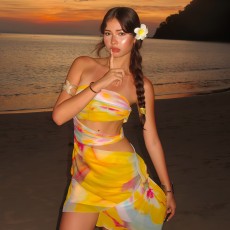 SC Print Off Shoulder Tube Top Dress GWSD-D1994560